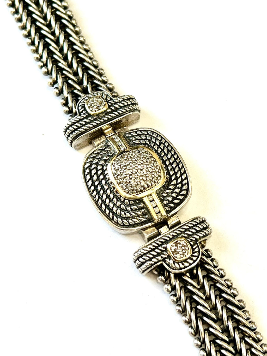 TOWN & COUNTRY 14K GOLD STERLING SILVER DIAMOND BRACELET