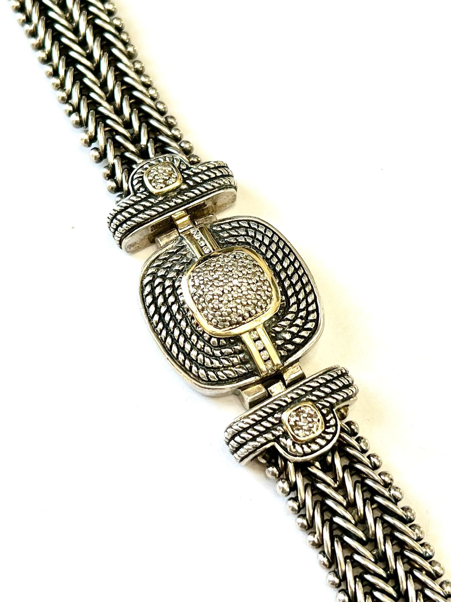 TOWN & COUNTRY 14K GOLD STERLING SILVER DIAMOND BRACELET