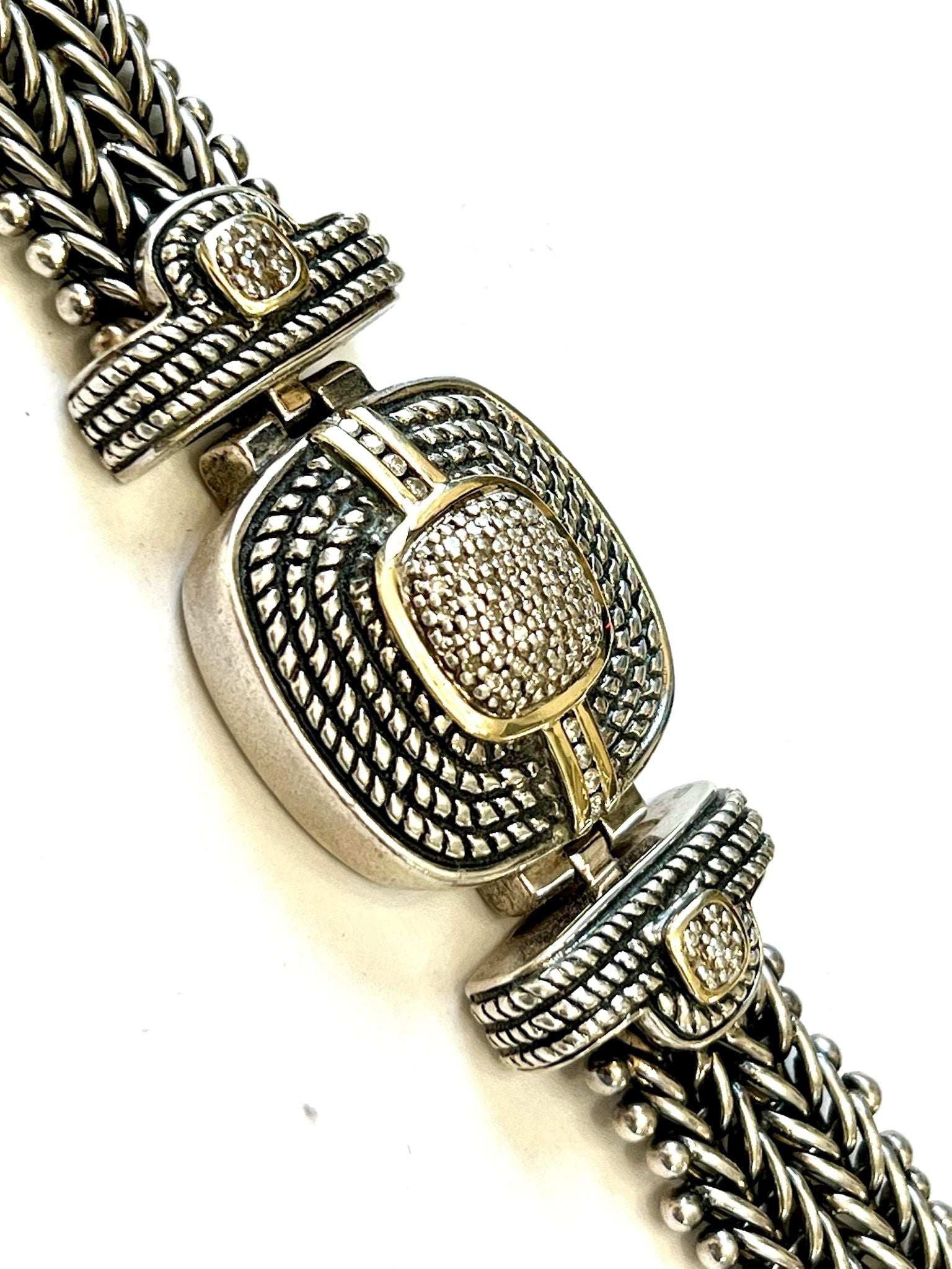 TOWN & COUNTRY 14K GOLD STERLING SILVER DIAMOND BRACELET