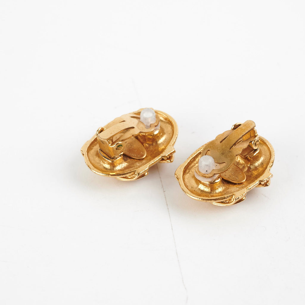 Chanel Vintage Oval Clip On Earrings Costume Jewellery