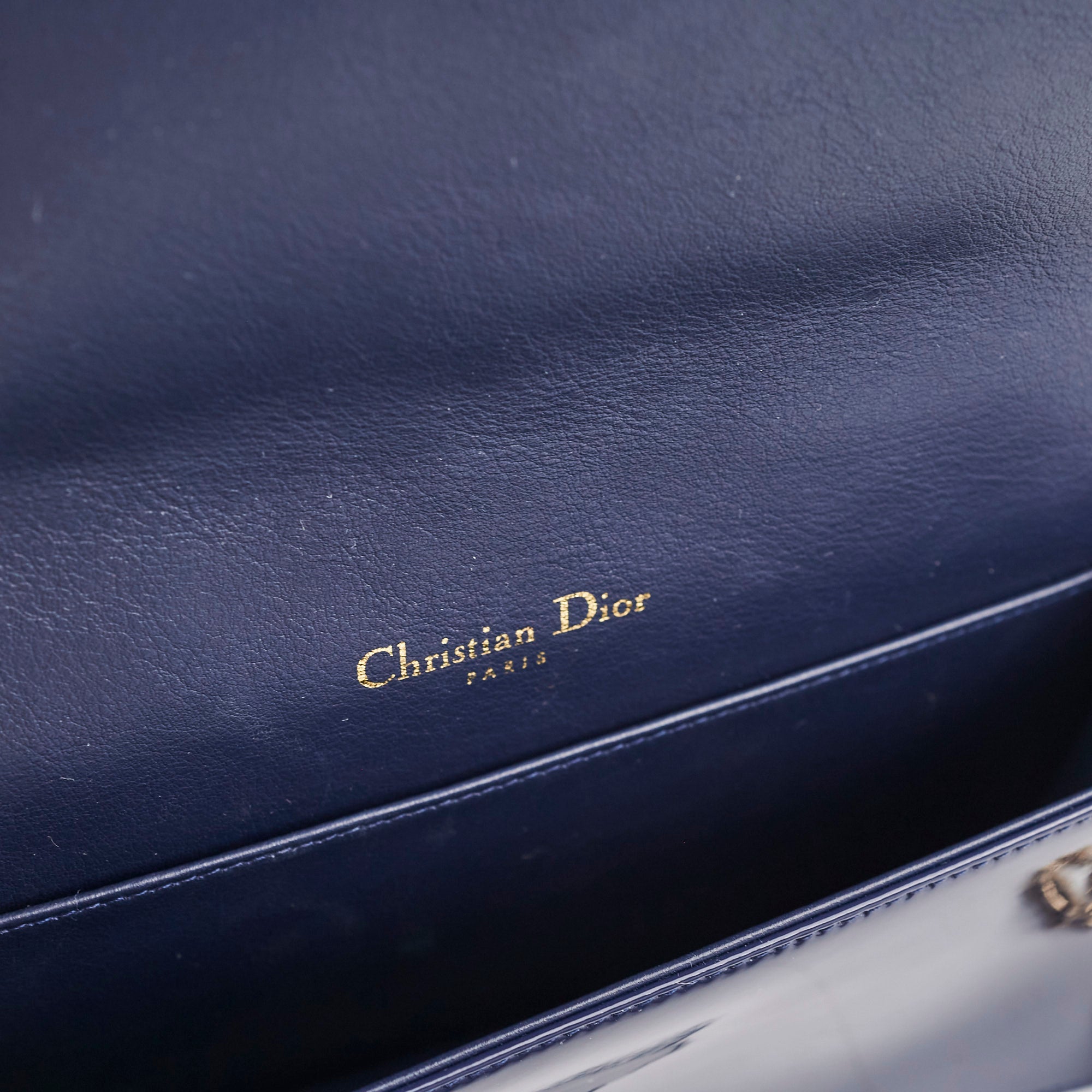 Christian Dior Navy Patent Wallet On Chain