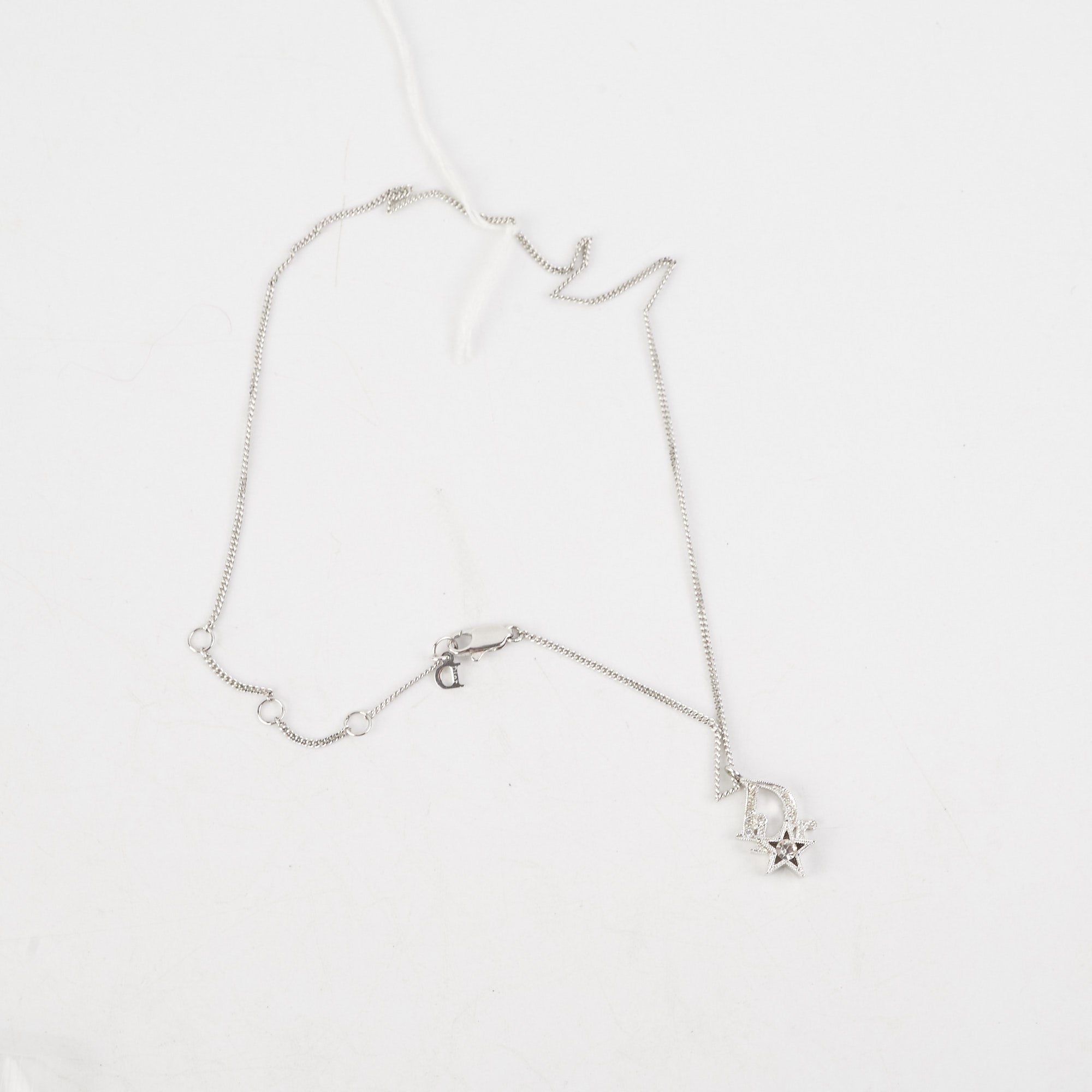 Dior Oblique Star Pendant Necklace Silver with White Crystals