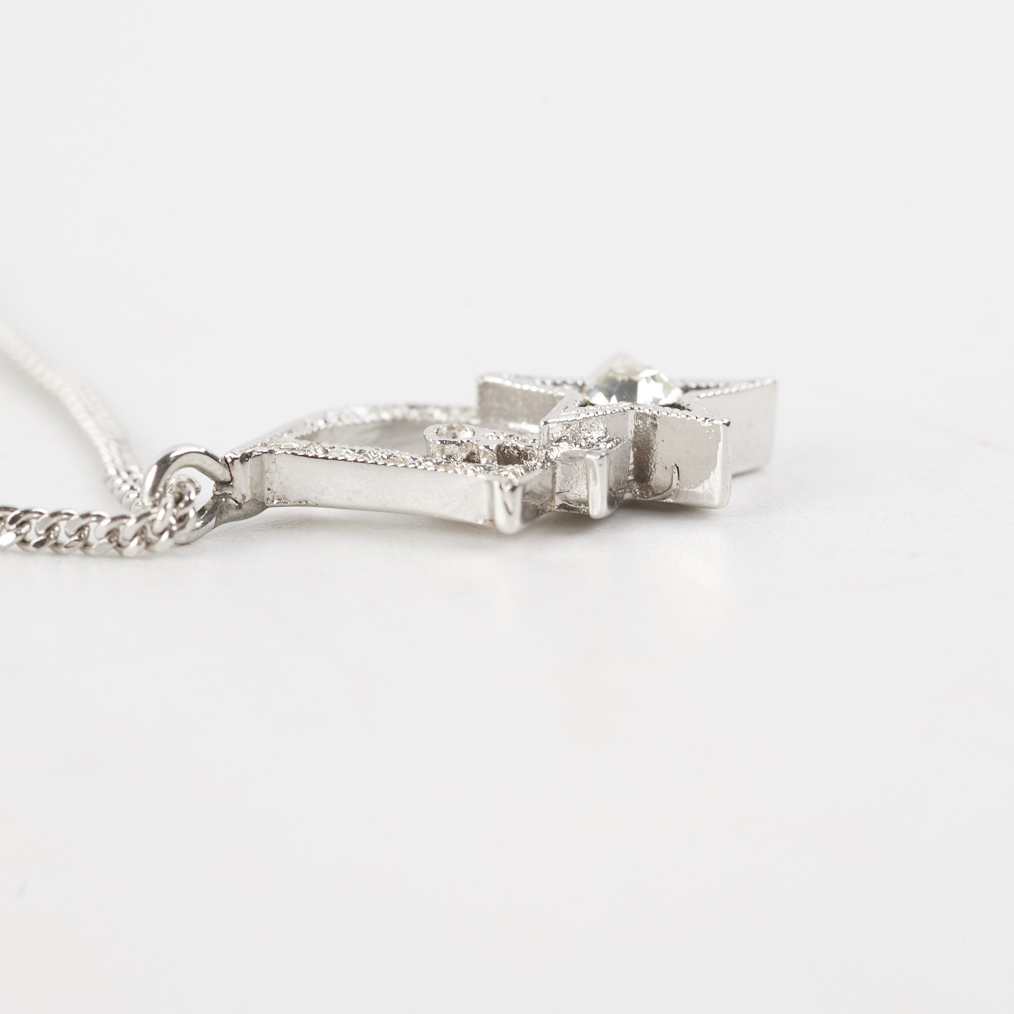 Dior Oblique Star Pendant Necklace Silver with White Crystals