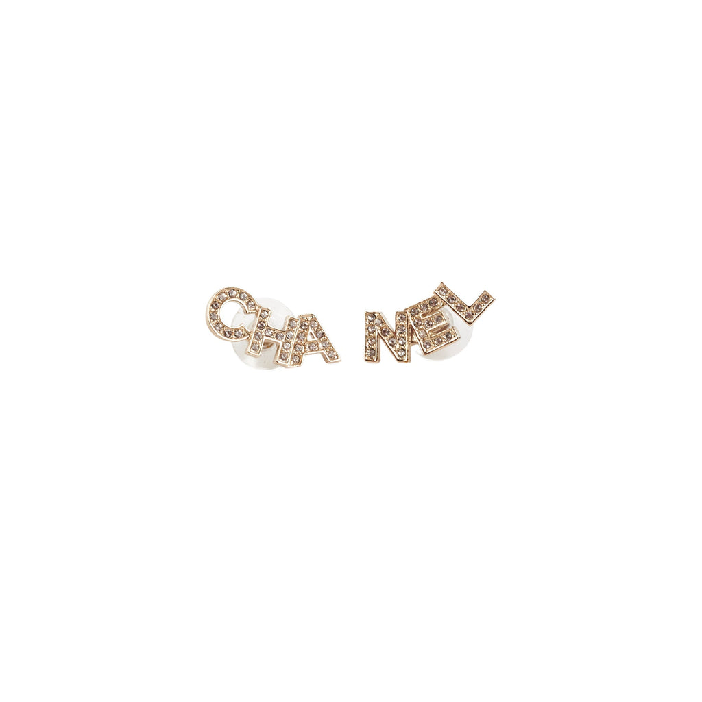Chanel Logo Cha-Nel Crsytal Earrings Costume Jewellery