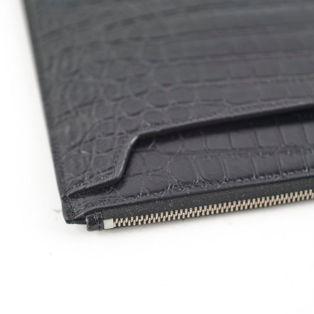 Saint Laurent Croc Embossed Black Clutch