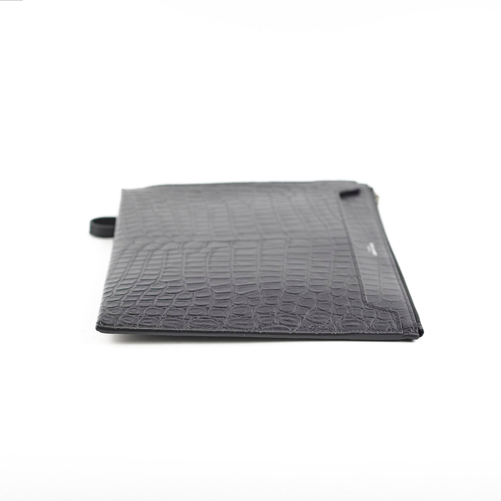 Saint Laurent Croc Embossed Black Clutch