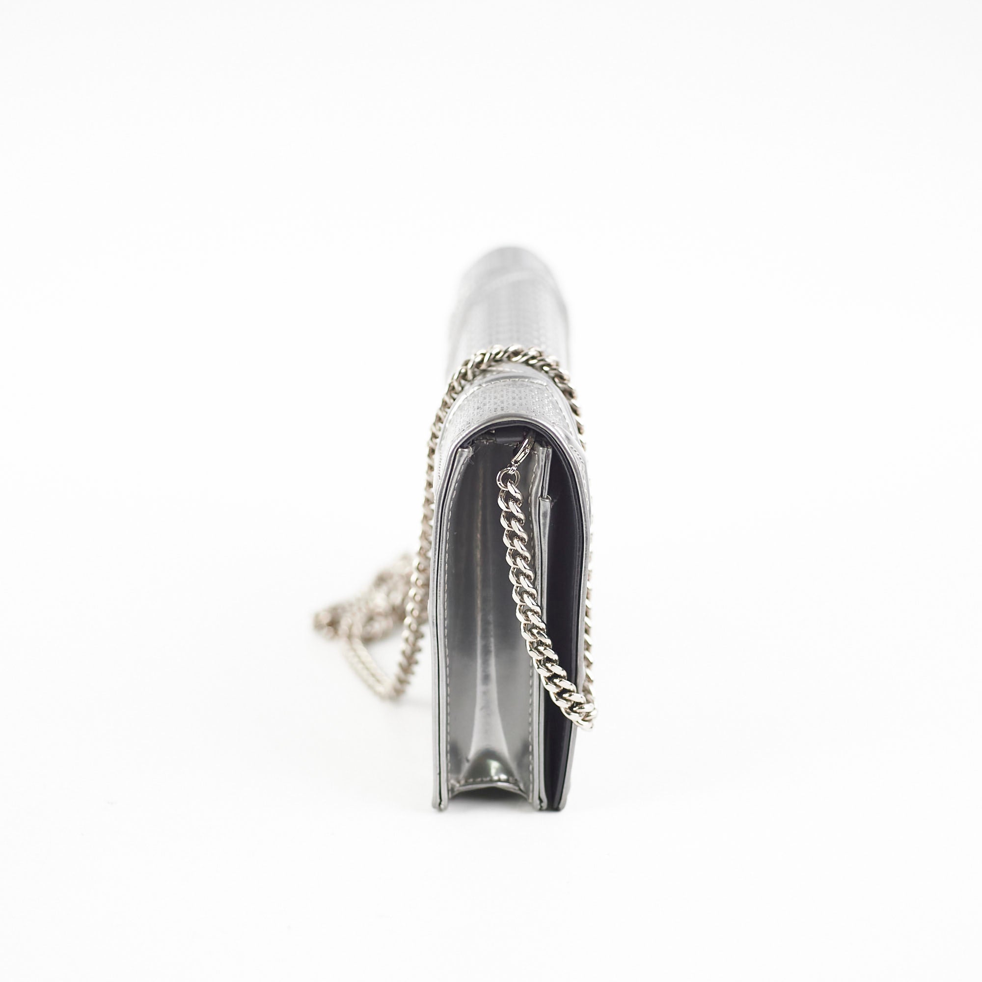 Christian Dior Small Micro Cannage Wallet On Chain Metallic Silver