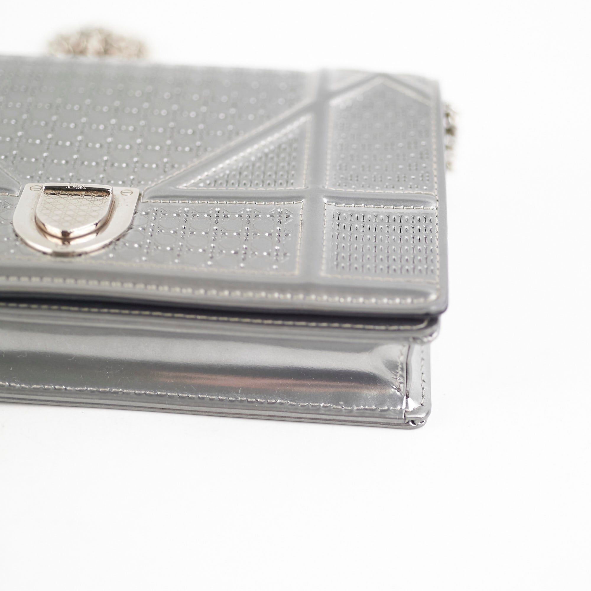 Christian Dior Small Micro Cannage Wallet On Chain Metallic Silver