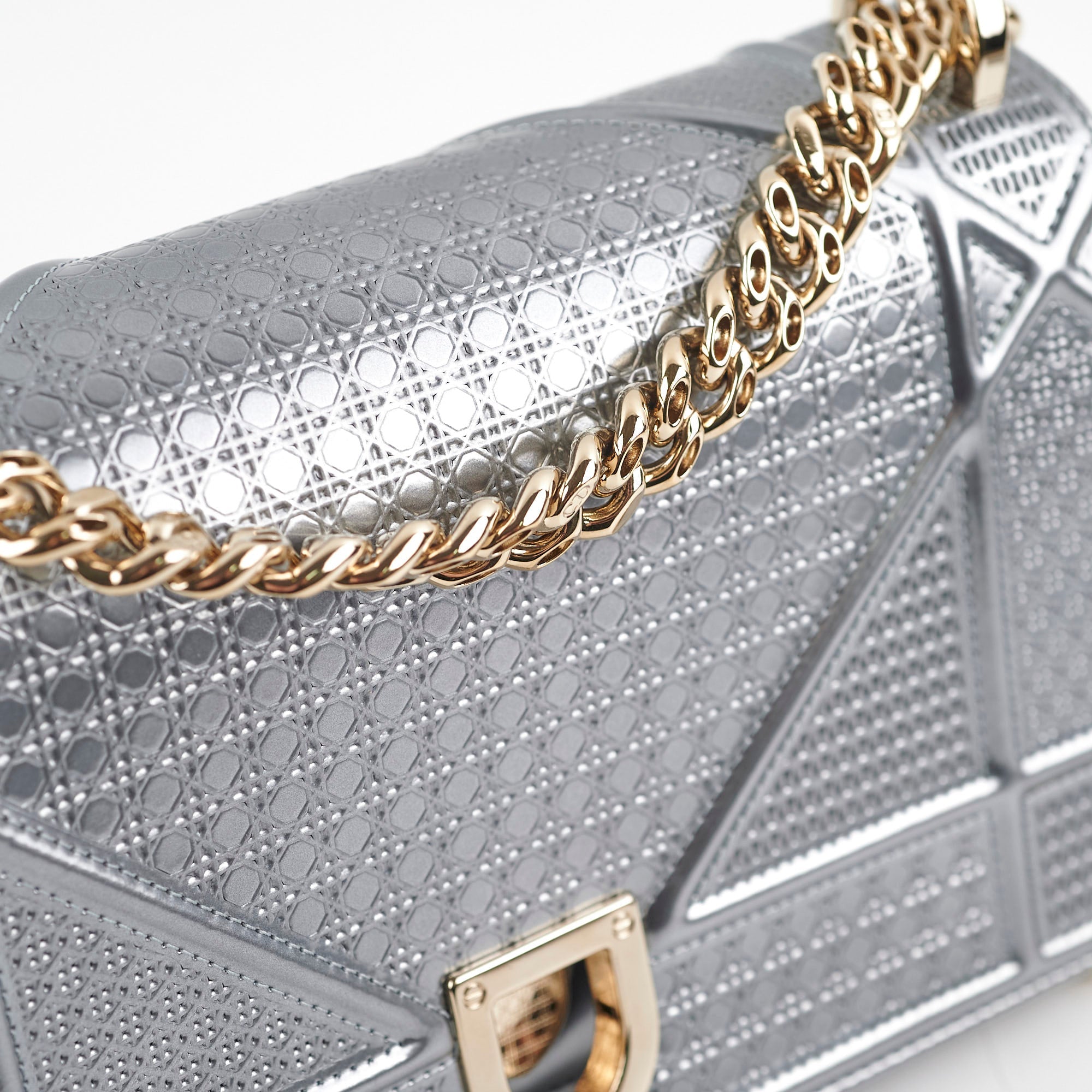 Christian Dior Micro Cannage Medum Diorama Metallic Silver
