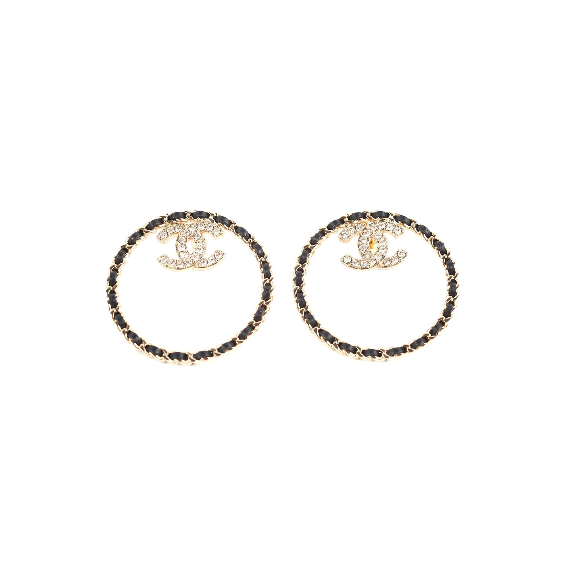 Chanel 22B Crystal Gold/Black Round Earrings