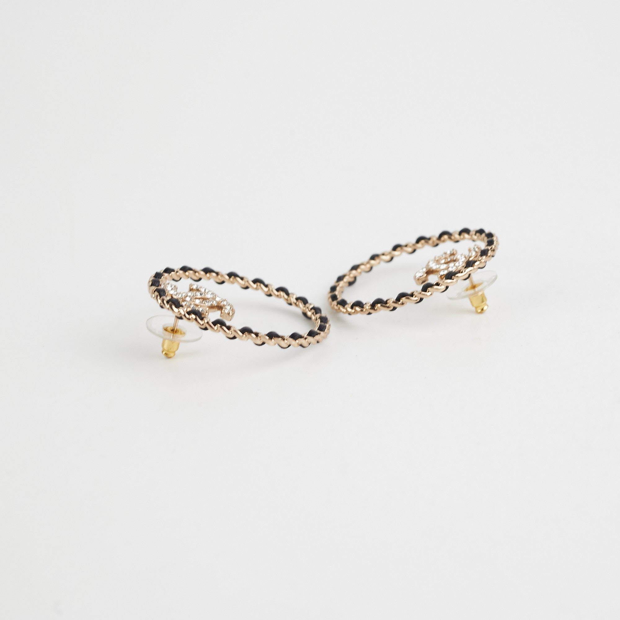Chanel 22B Crystal Gold/Black Round Earrings
