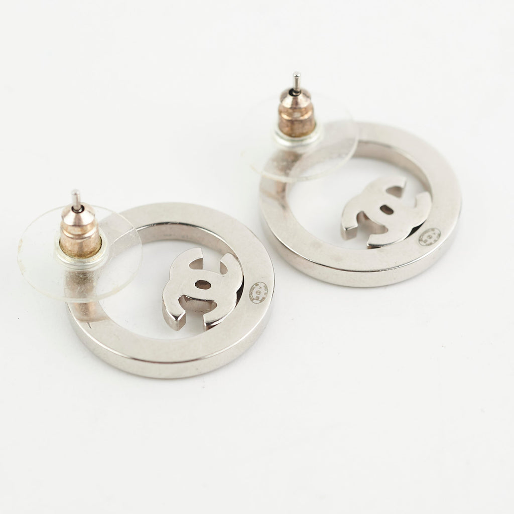 Chanel Round Rhinestone Logo Earrings Costume Jewellery
