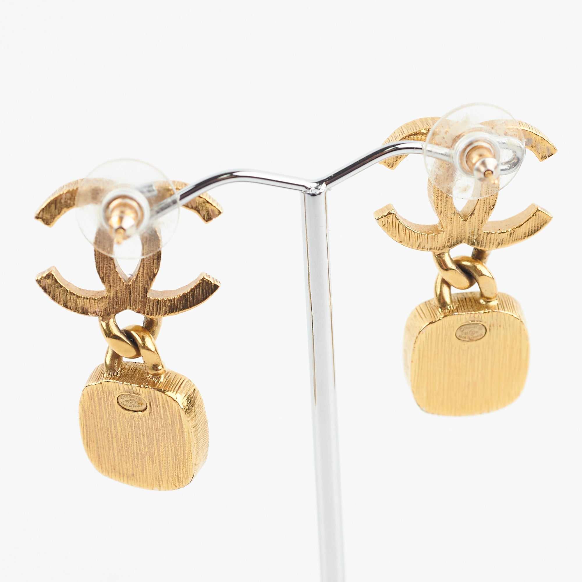 Chanel Coco Logo Pearl Square Drop Earrings Costume Jewellery