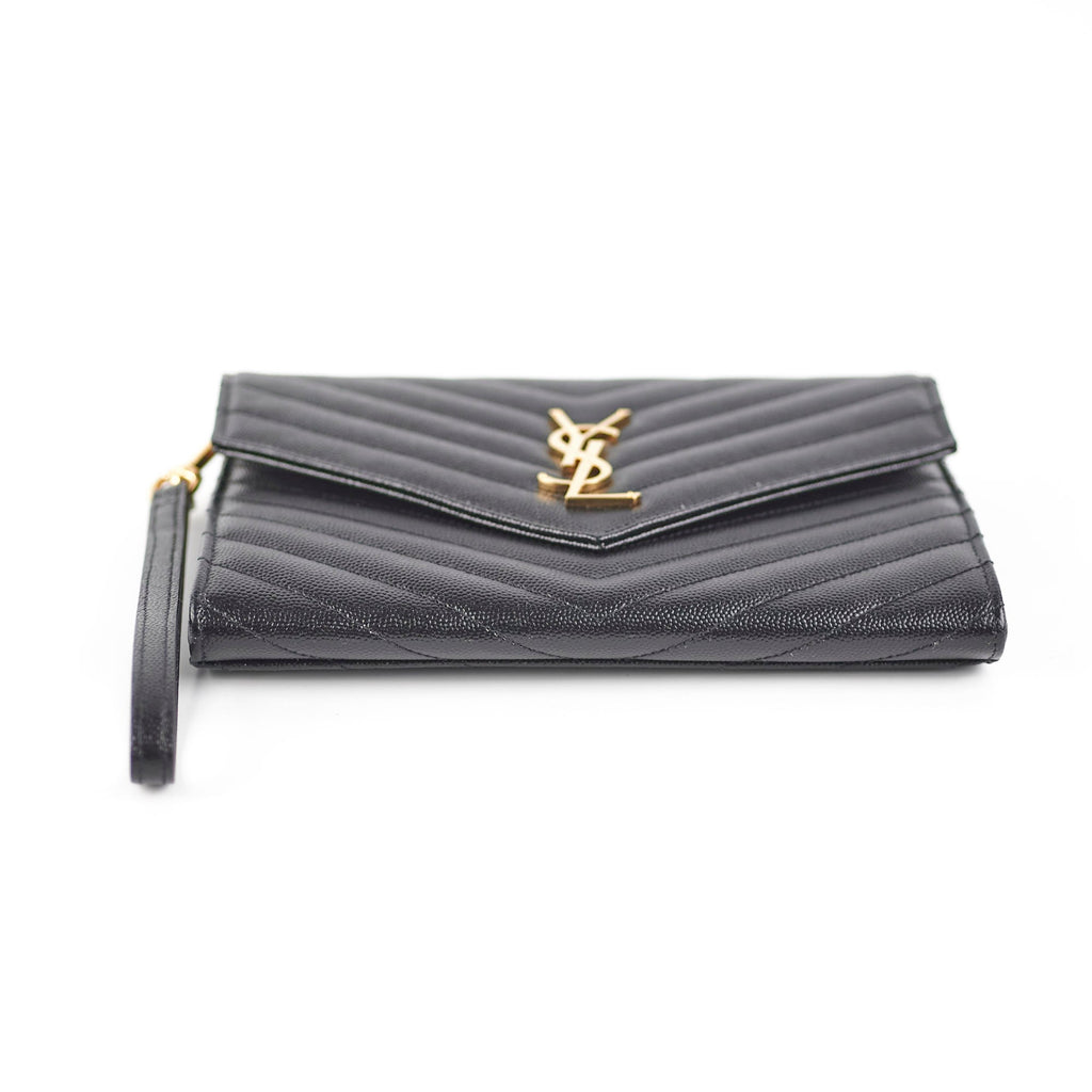 Saint Laurent Grained Leather Black Clutch Wristlet