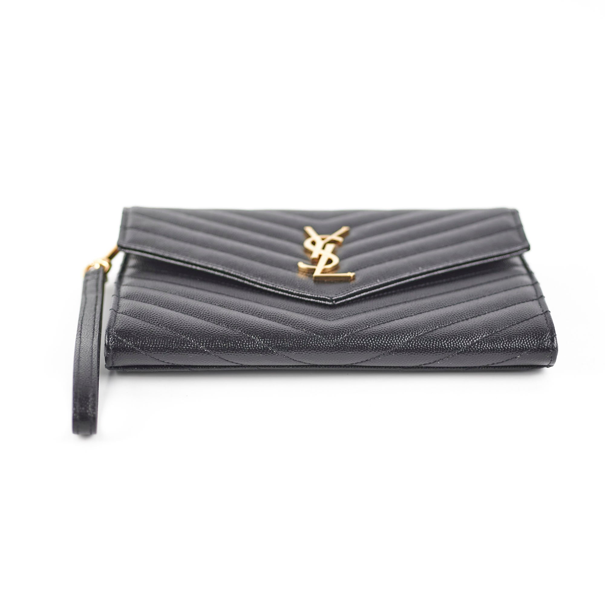 Saint Laurent Grained Leather Black Clutch Wristlet