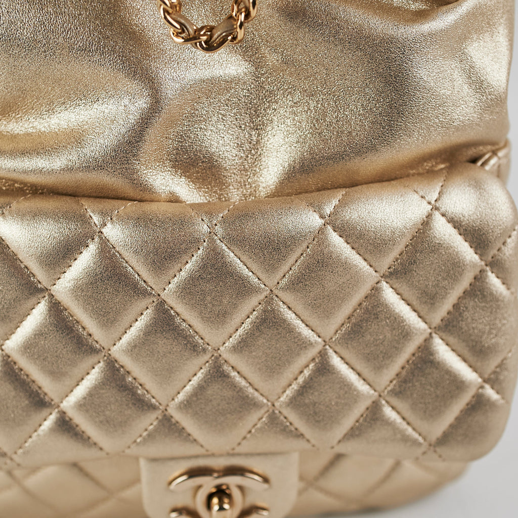 Chanel Metallic Quilted Small Backpack Gold