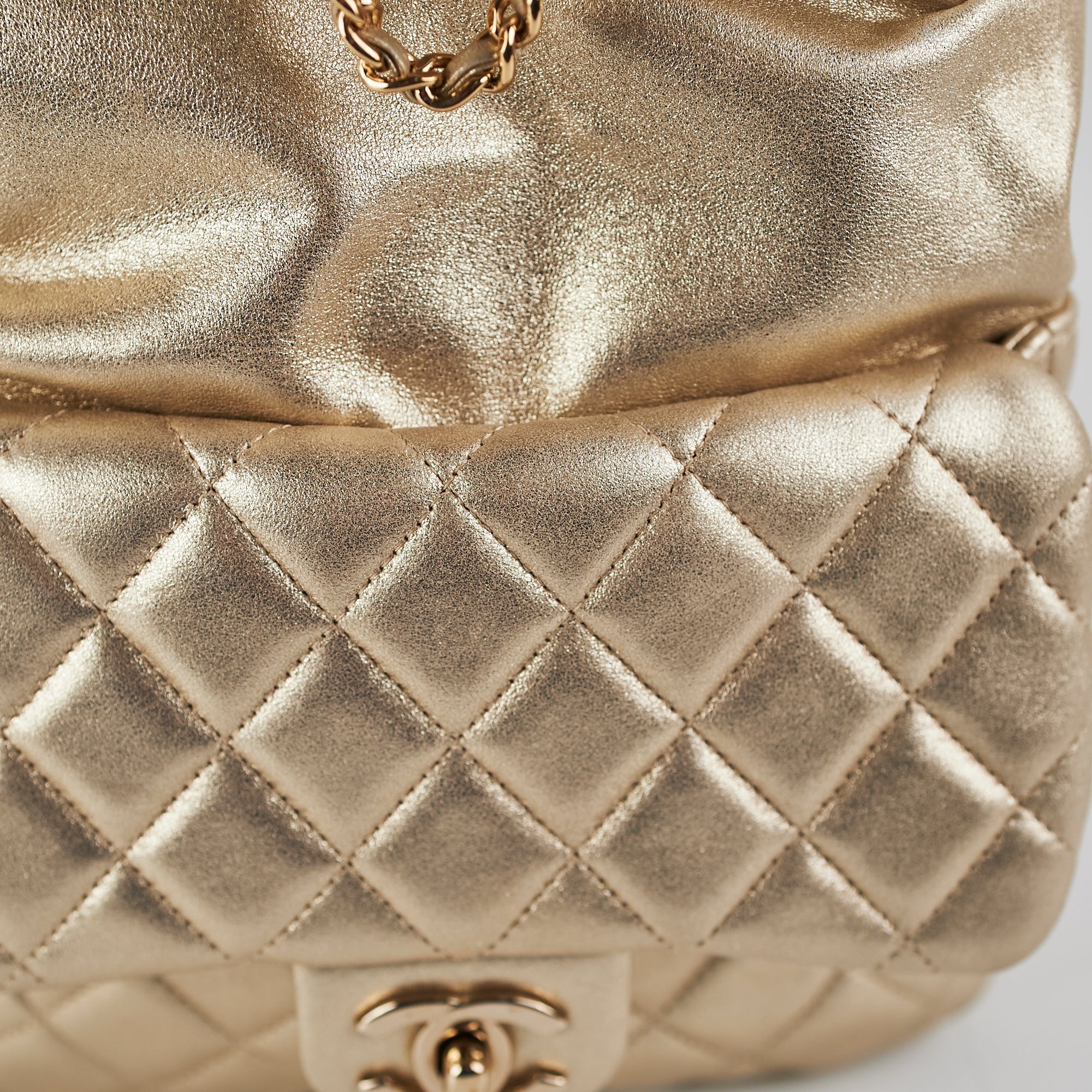 Chanel Metallic Quilted Small Backpack Gold