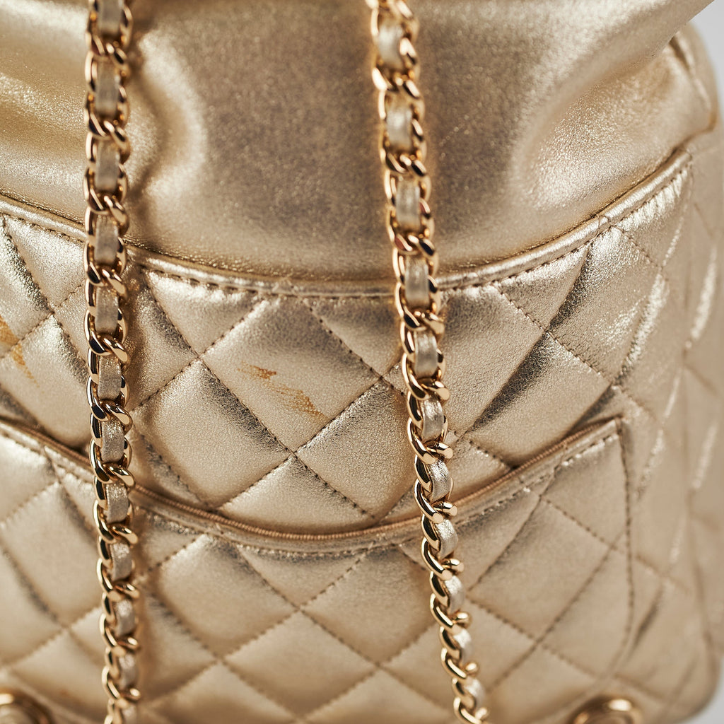 Chanel Metallic Quilted Small Backpack Gold