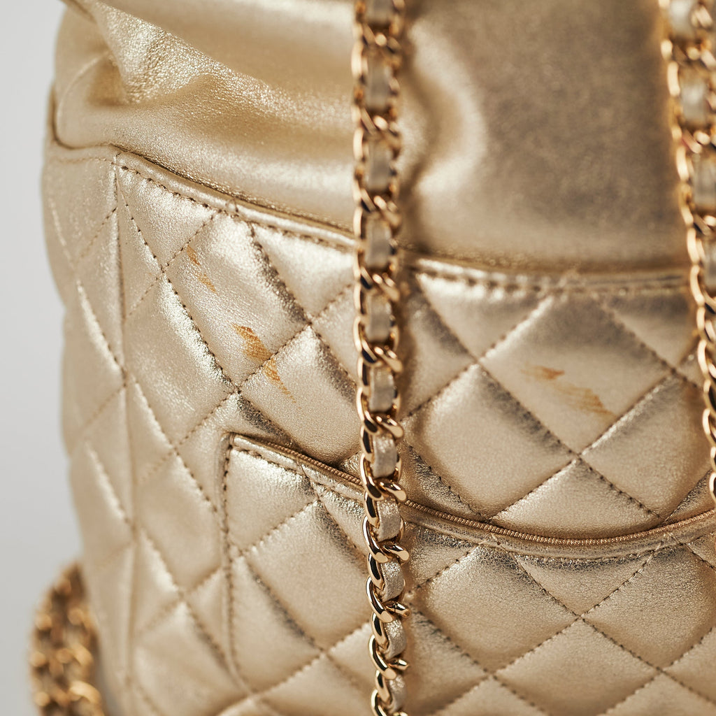 Chanel Metallic Quilted Small Backpack Gold