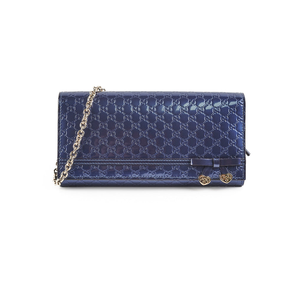 Gucci Monogram Wallet Patent Navy Clutch