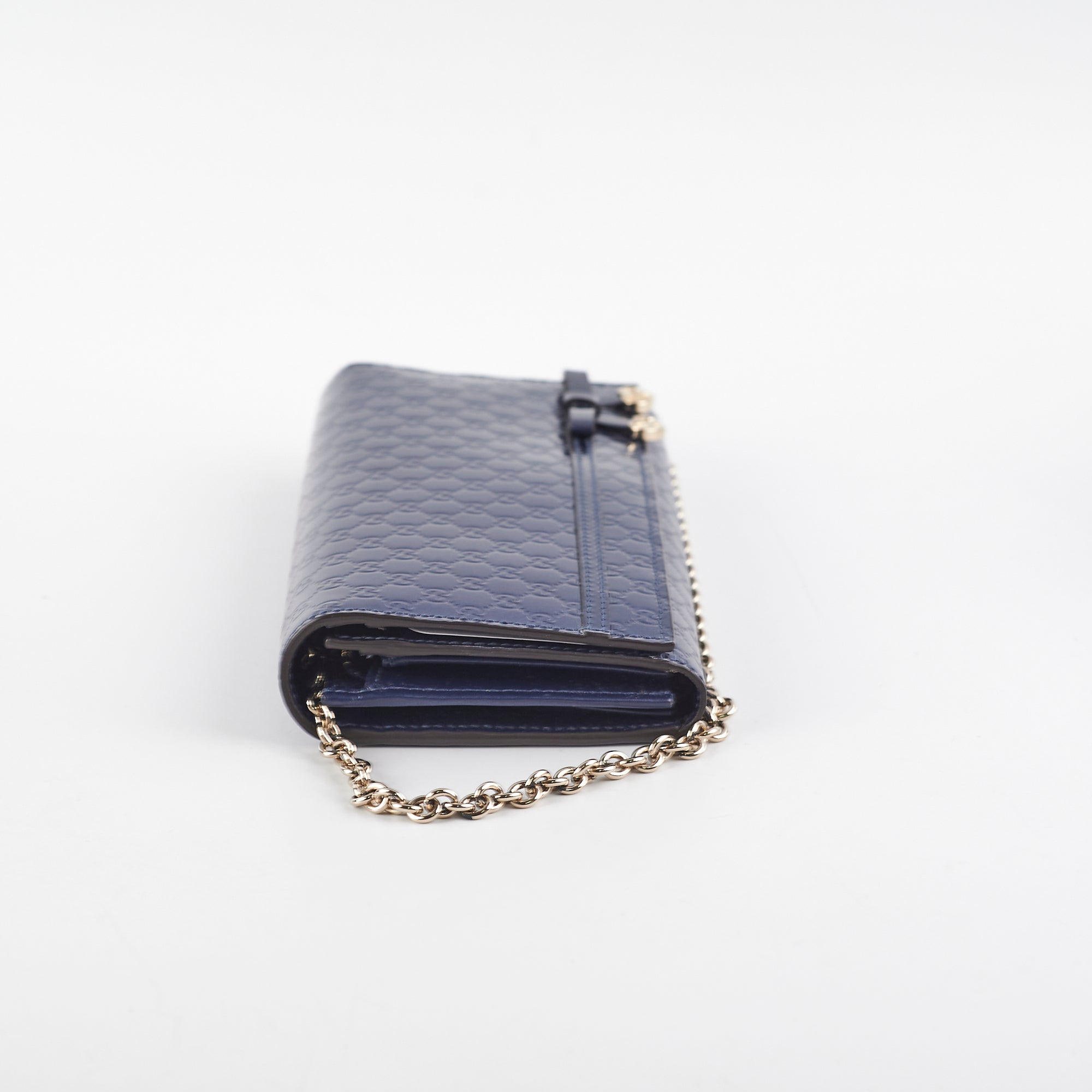 Gucci Monogram Wallet Patent Navy Clutch