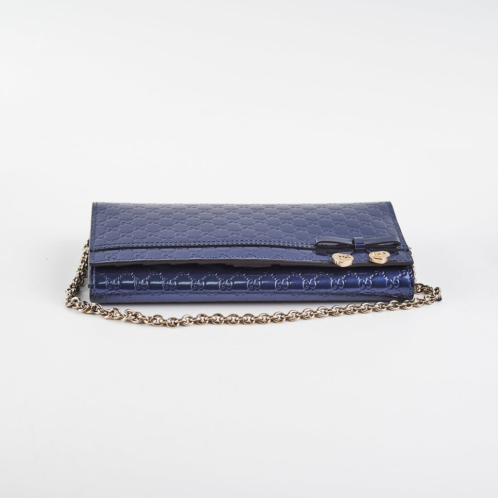 Gucci Monogram Wallet Patent Navy Clutch