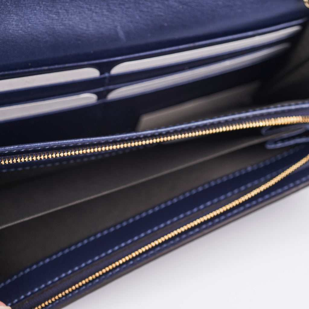 Gucci Monogram Wallet Patent Navy Clutch