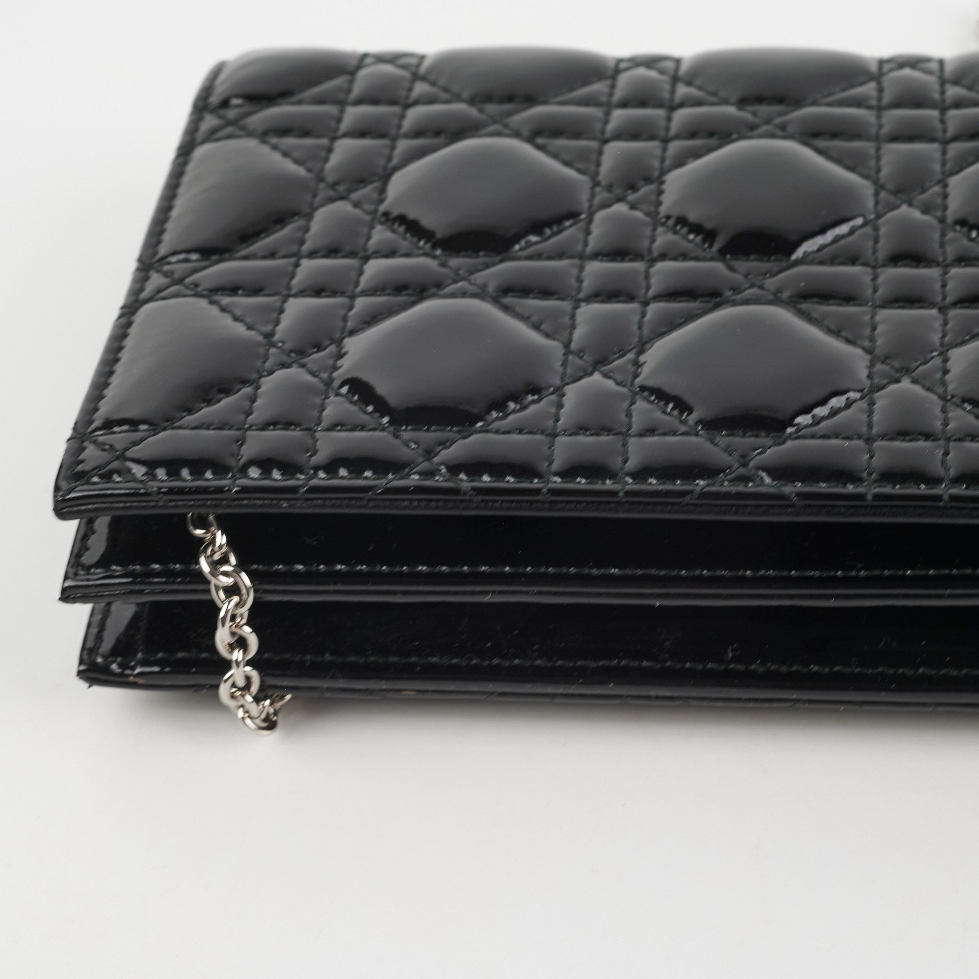 Christian Dior Patent Black Clutch On Chain