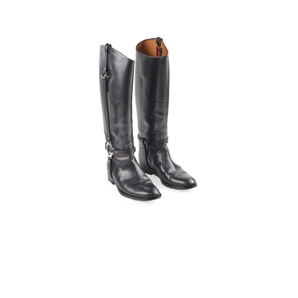 Gucci Knee High Boots Ribot Black 38
