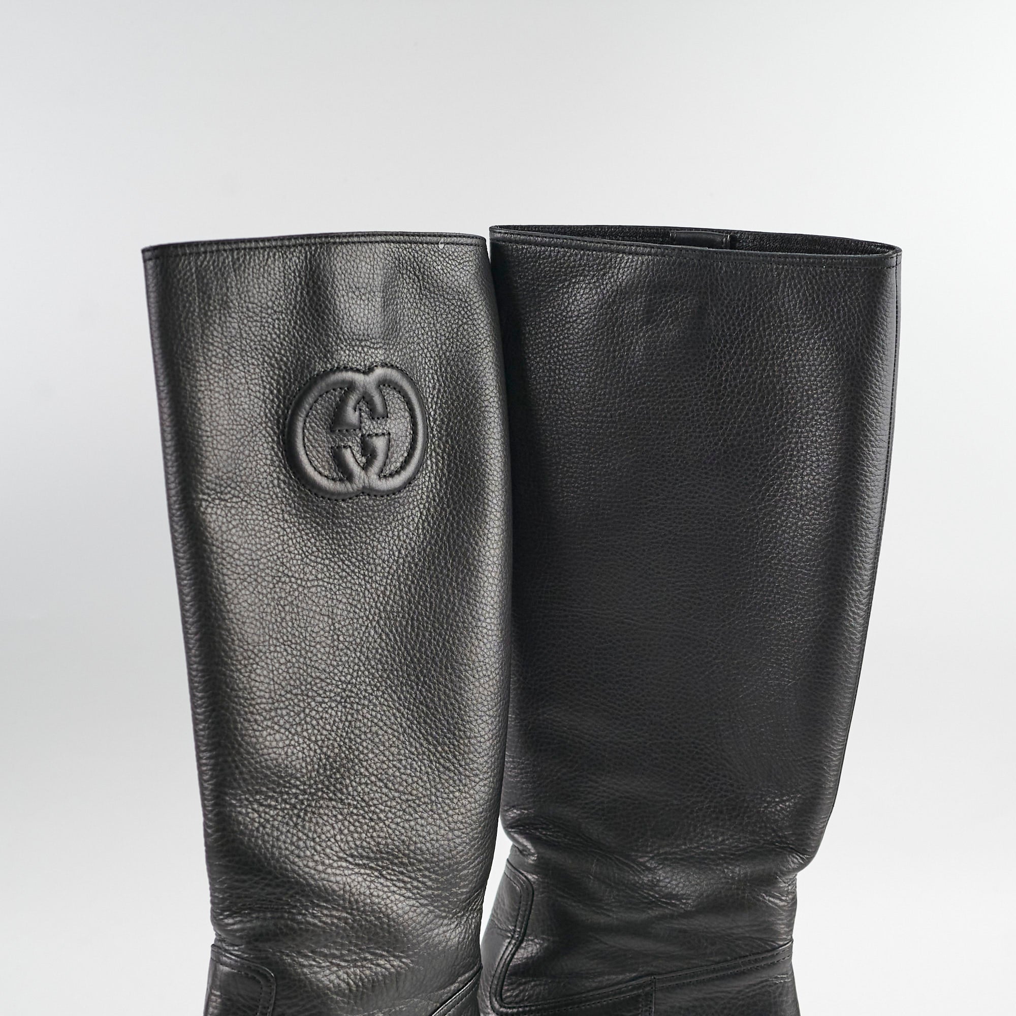 Gucci GG Knee High Heeled Boots Black 38