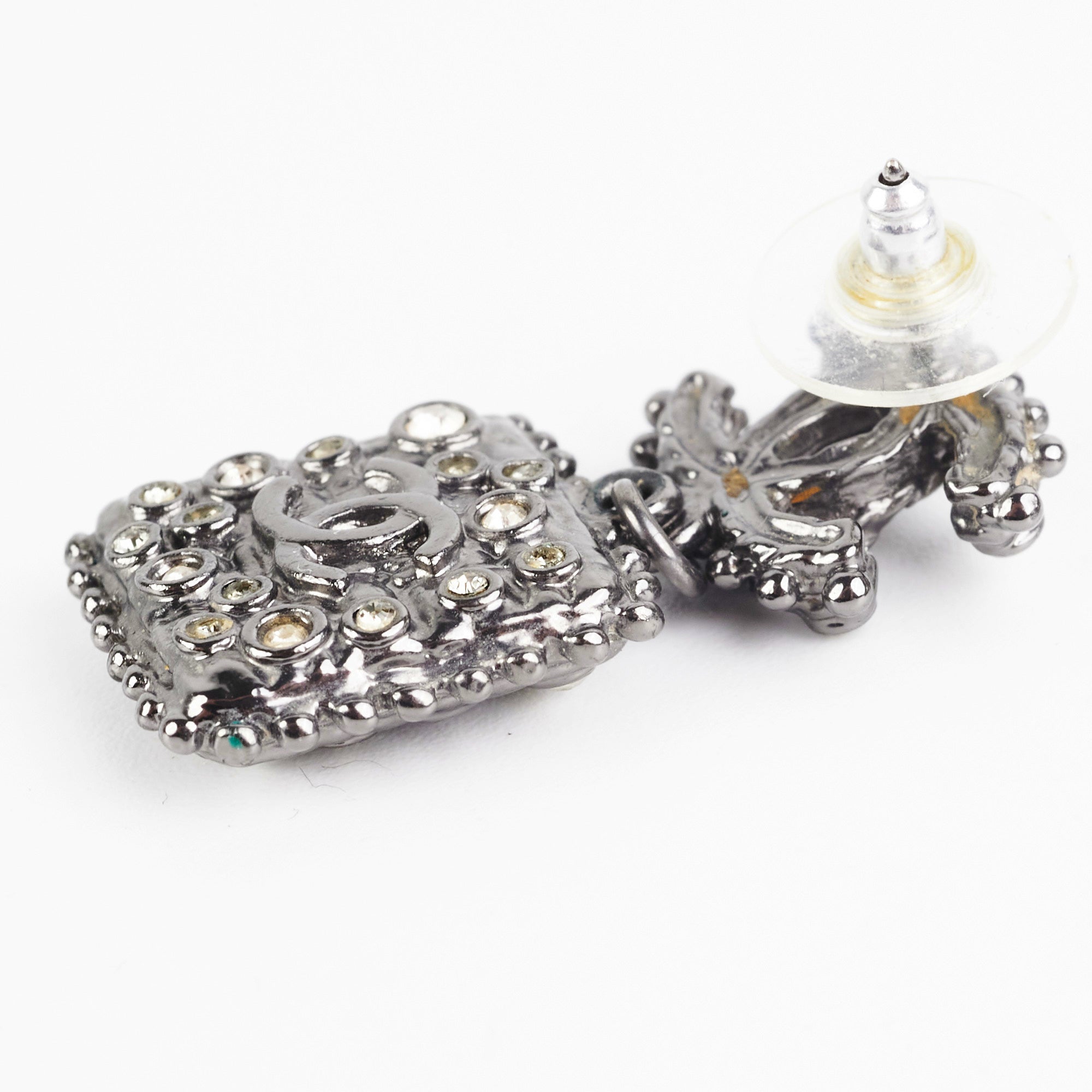 Chanel Earrings CC Drop Dark Grey Square