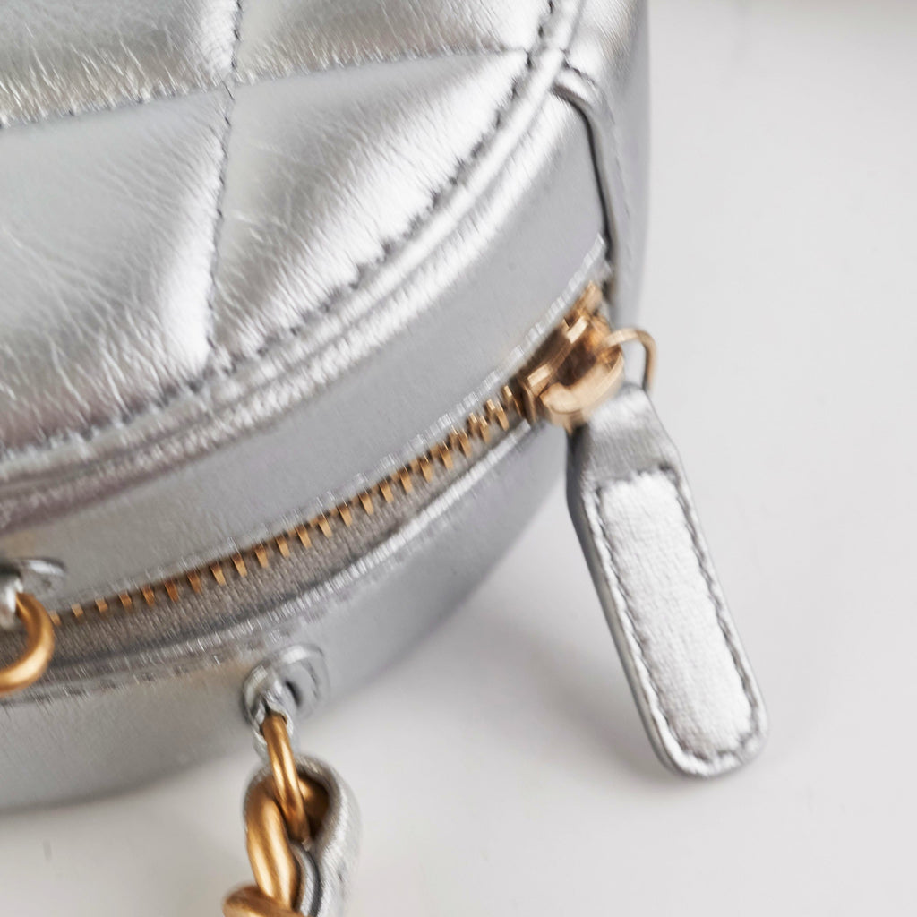 Chanel 19 Round Clutch Metallic Silver