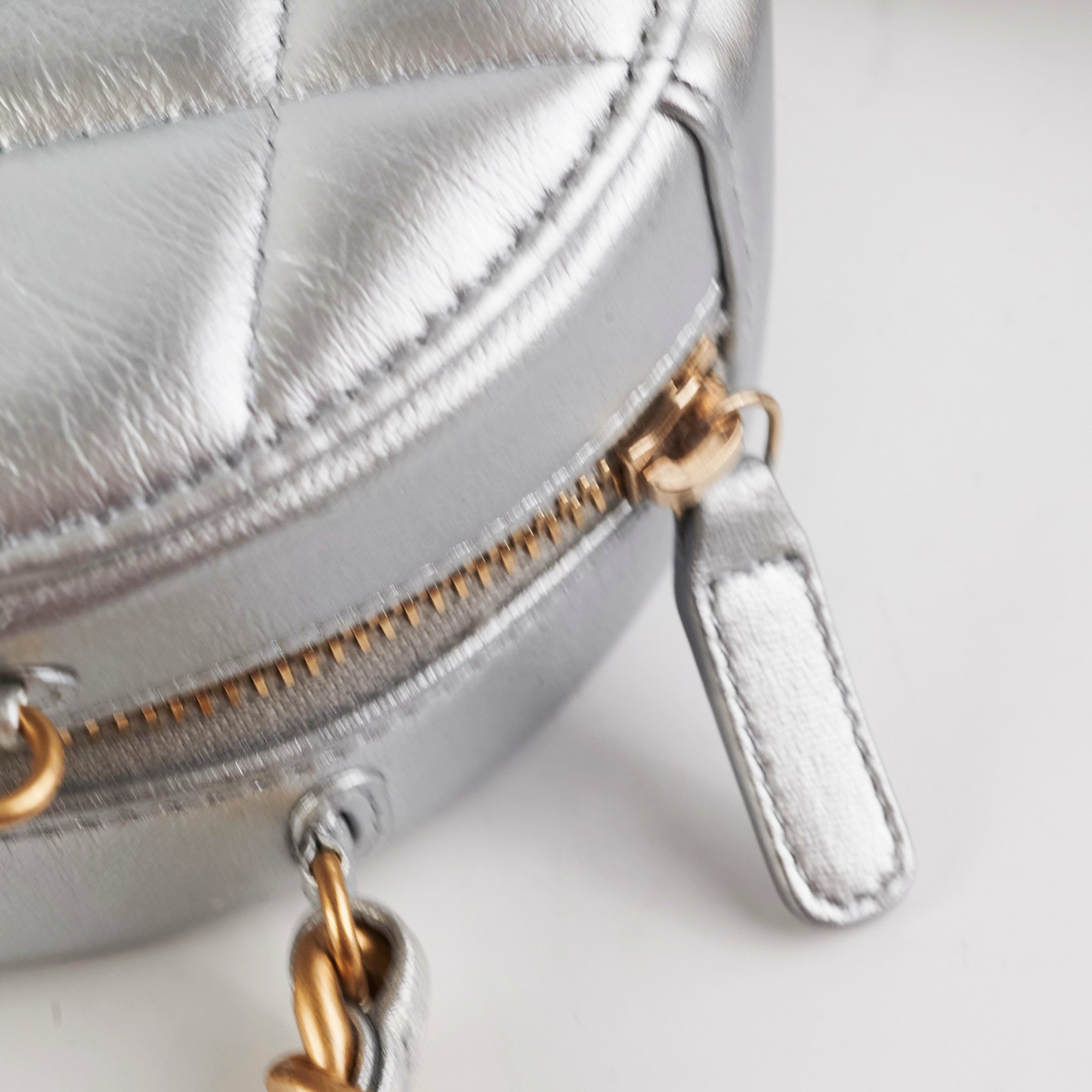 Chanel 19 Round Clutch Metallic Silver