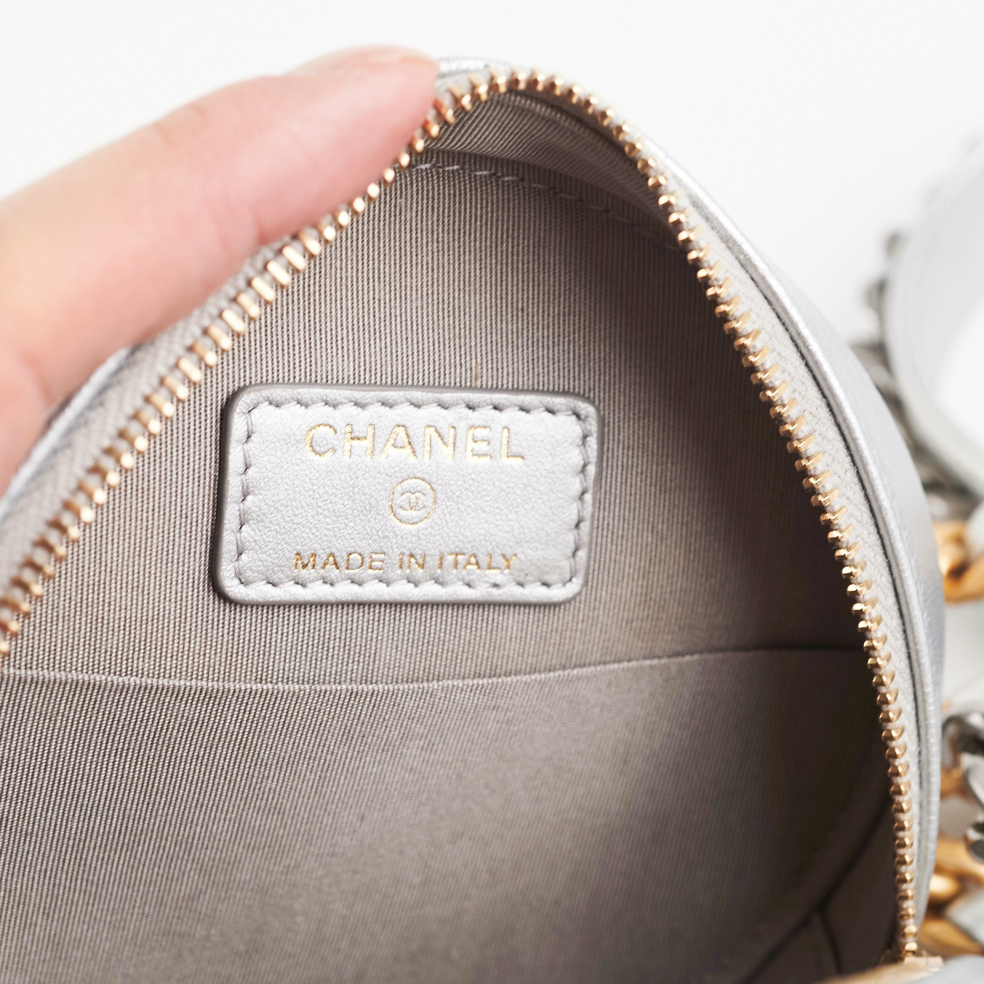 Chanel 19 Round Clutch Metallic Silver