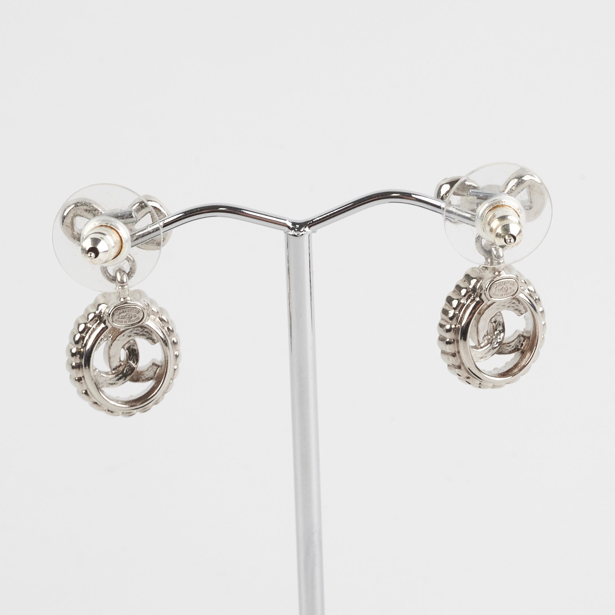 Chanel Logo Rhinestone Bow Earrings Costume Jewellery