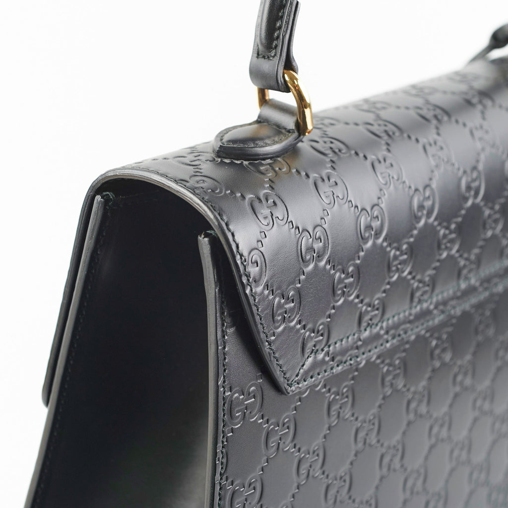 Gucci Padlock Top Handle Bag Guccissima Medium Black