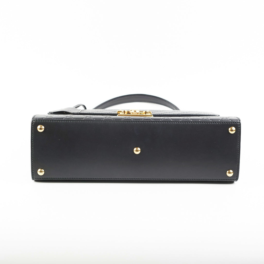 Gucci Padlock Top Handle Bag Guccissima Medium Black