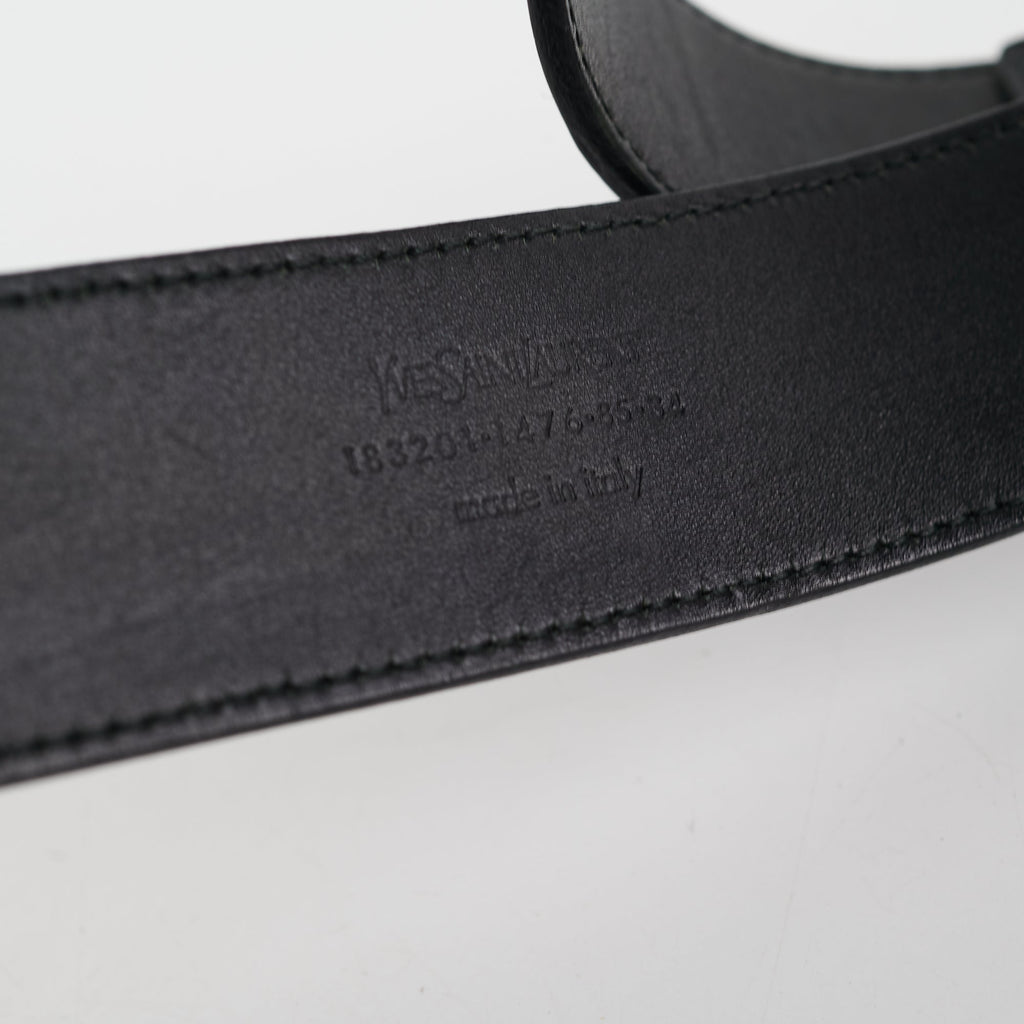 Saint Laurent Black Patent YSL Gold Enamel Buckle Belt