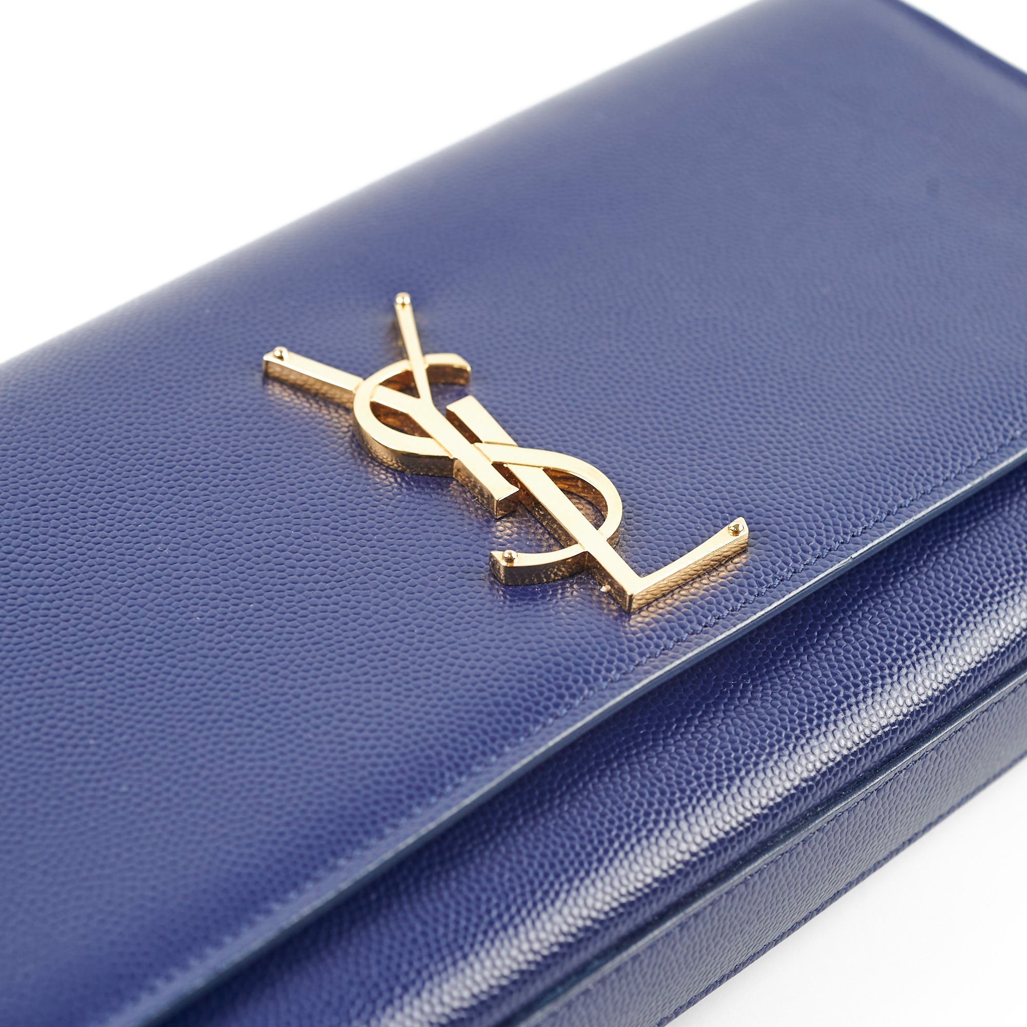 Saint Laurent Long Blue Grained Leather Clutch