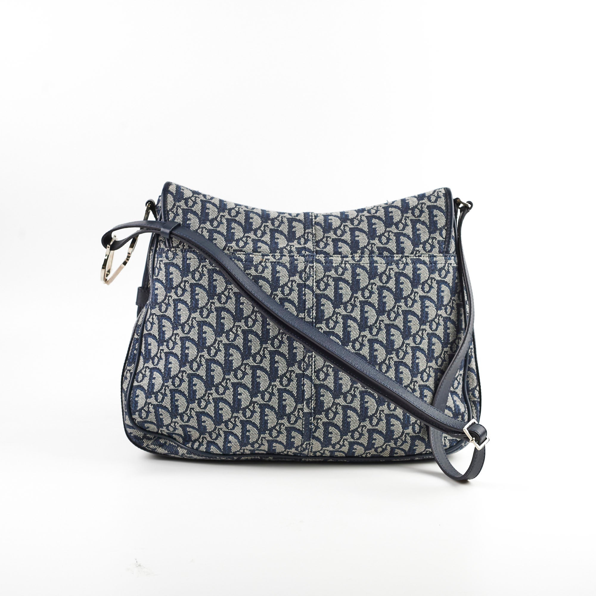 Christian Dior Canvas Vintage Navy Oblique Flap Side Carry 2004