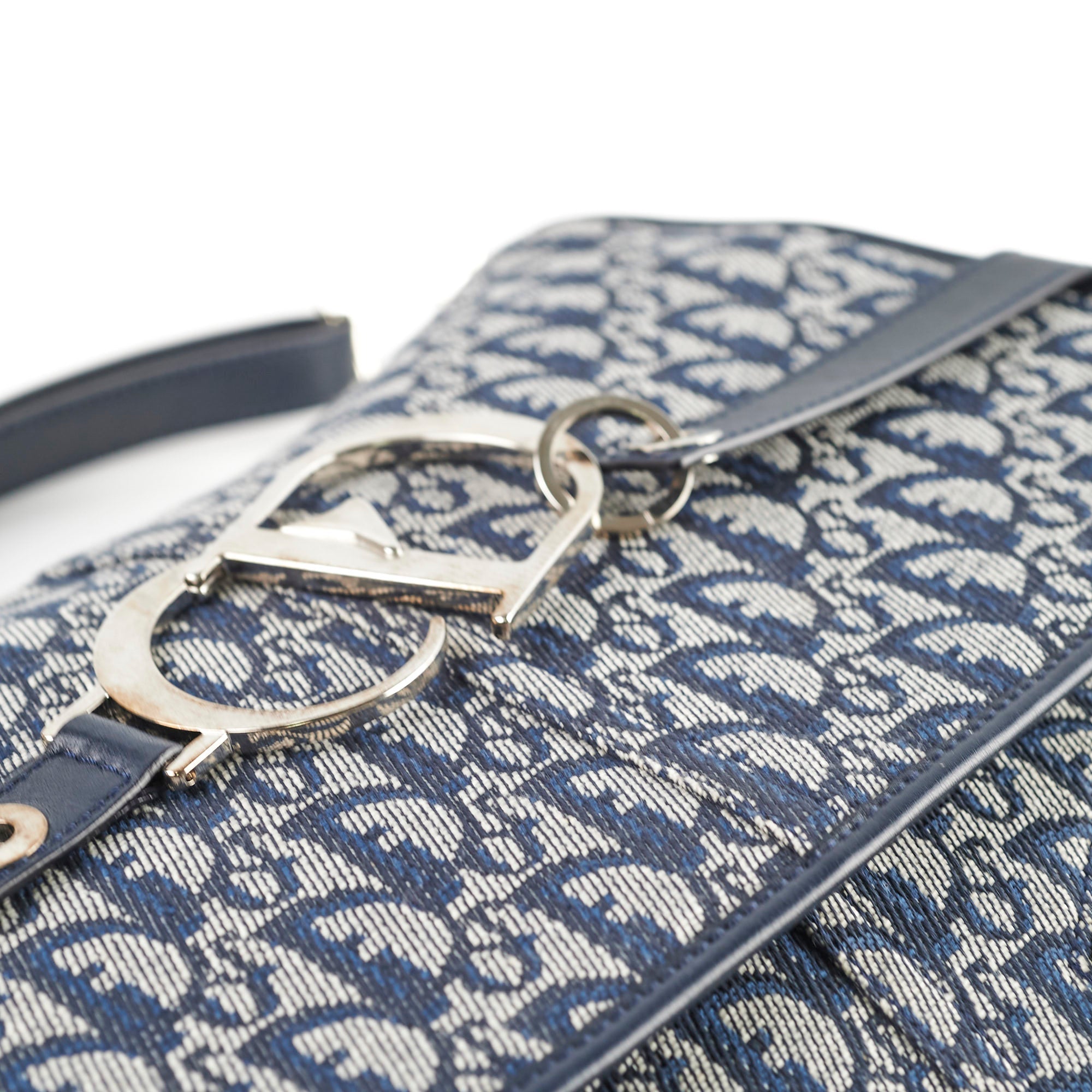 Christian Dior Canvas Vintage Navy Oblique Flap Side Carry 2004