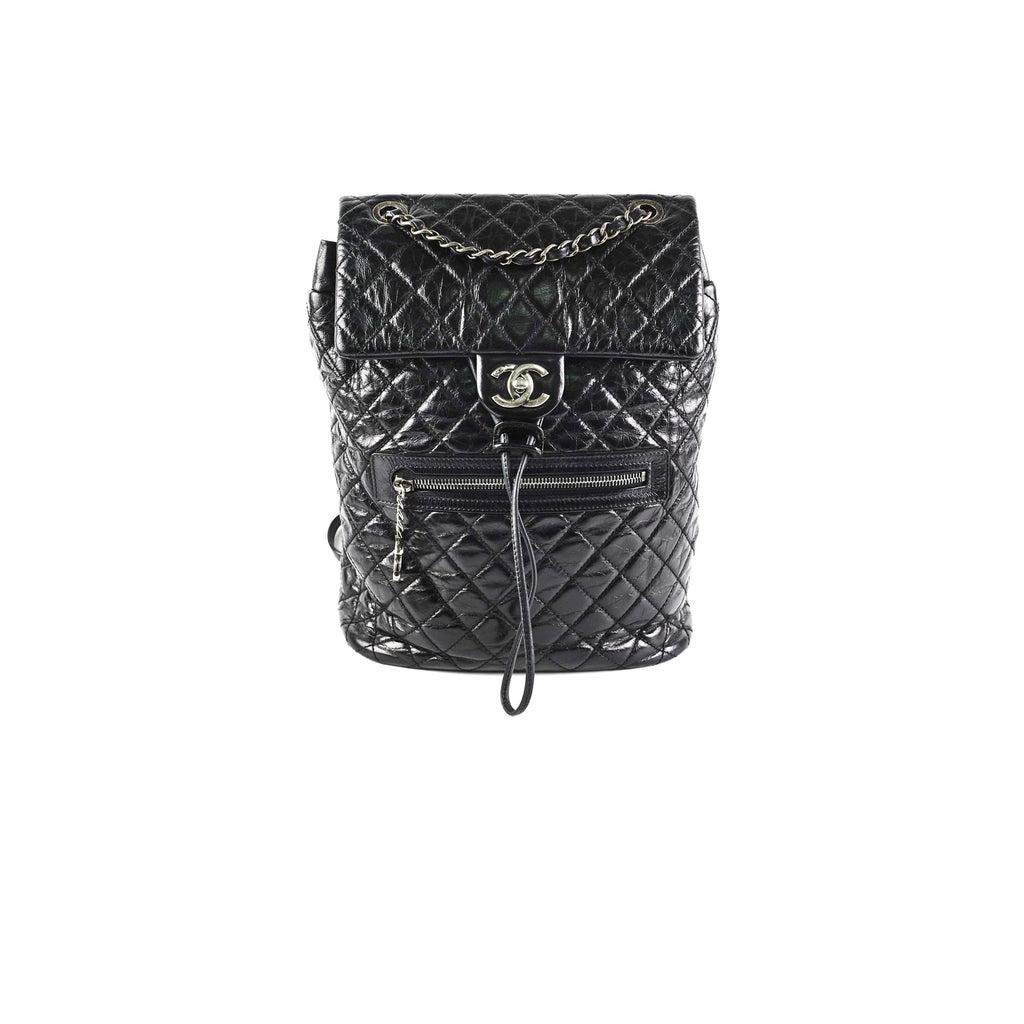 Chanel Black Distressed Calfskin Backpack