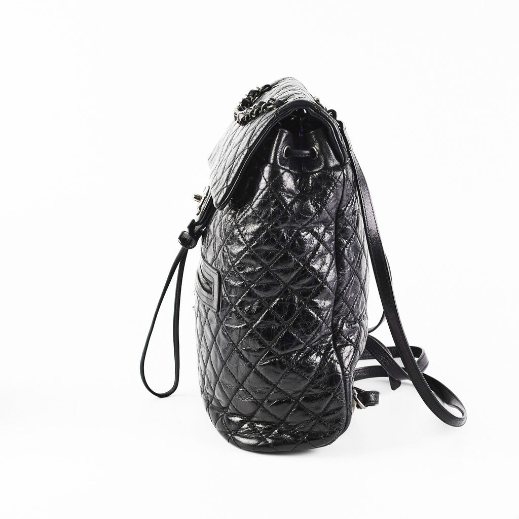 Chanel Black Distressed Calfskin Backpack