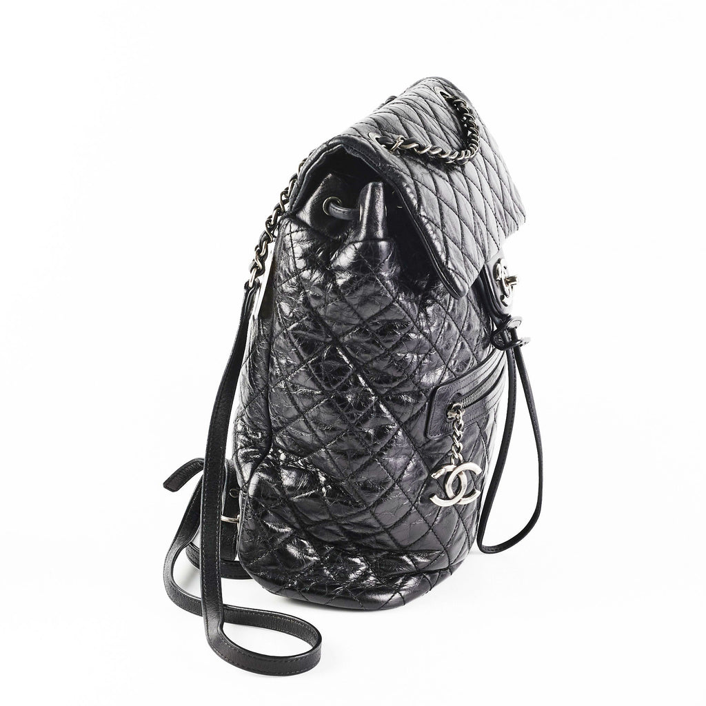 Chanel Black Distressed Calfskin Backpack