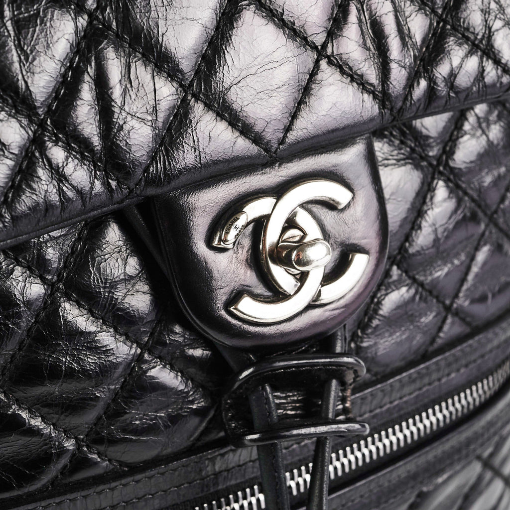 Chanel Black Distressed Calfskin Backpack
