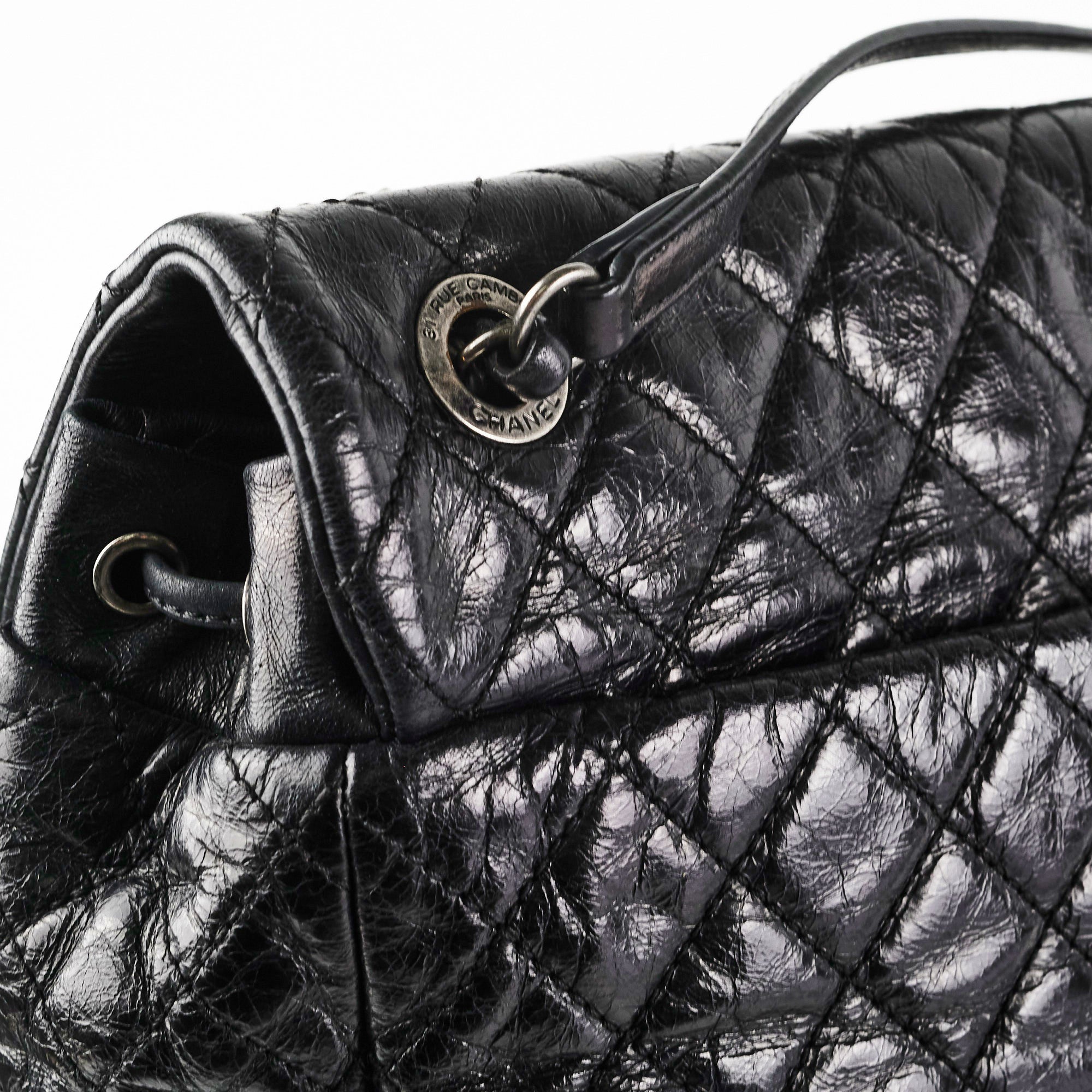 Chanel Black Distressed Calfskin Backpack