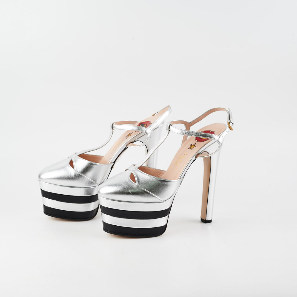 Gucci Platform Heel 38 Silver Black