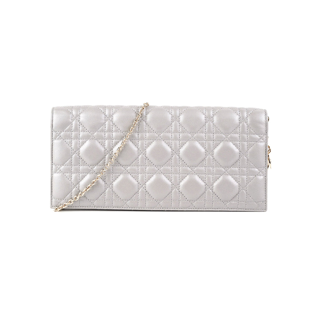 Dior Cannage Lambskin Silver Clutch