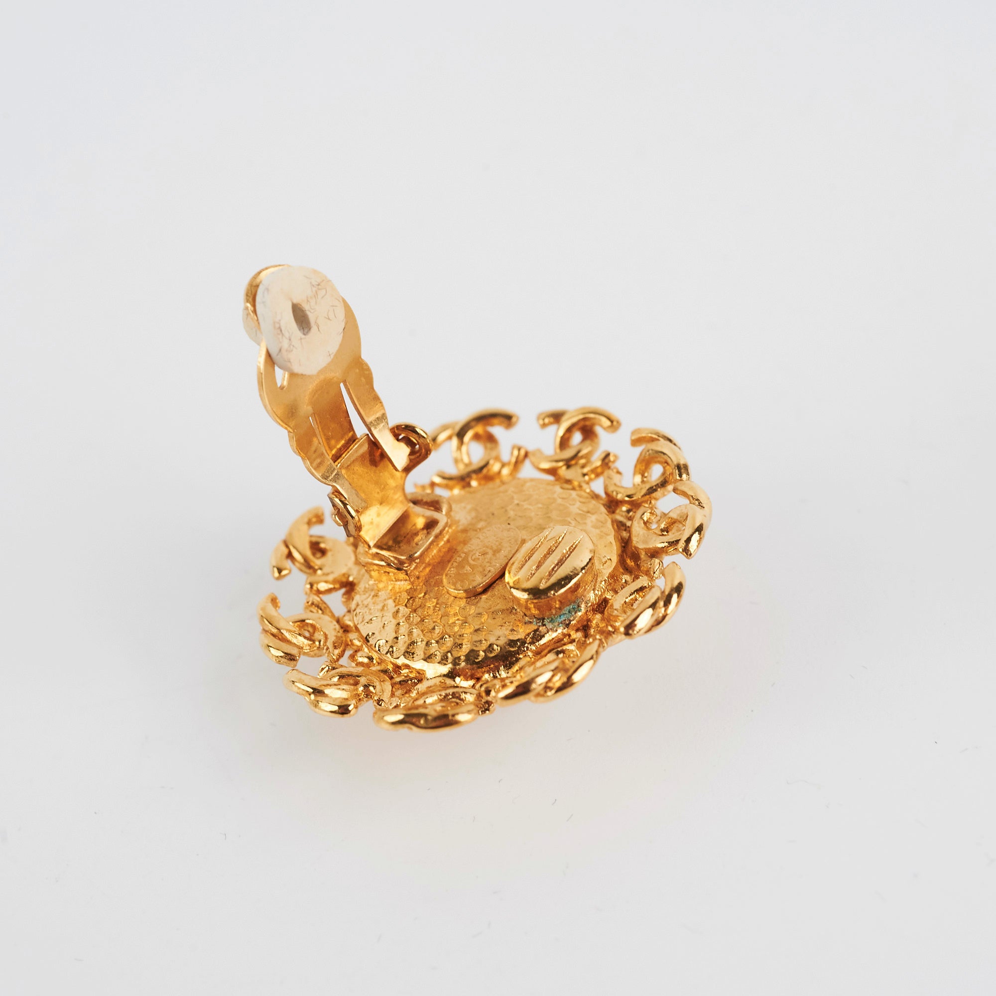 Chanel Clip On Gold Peal Large Earrings Costume Jewellery