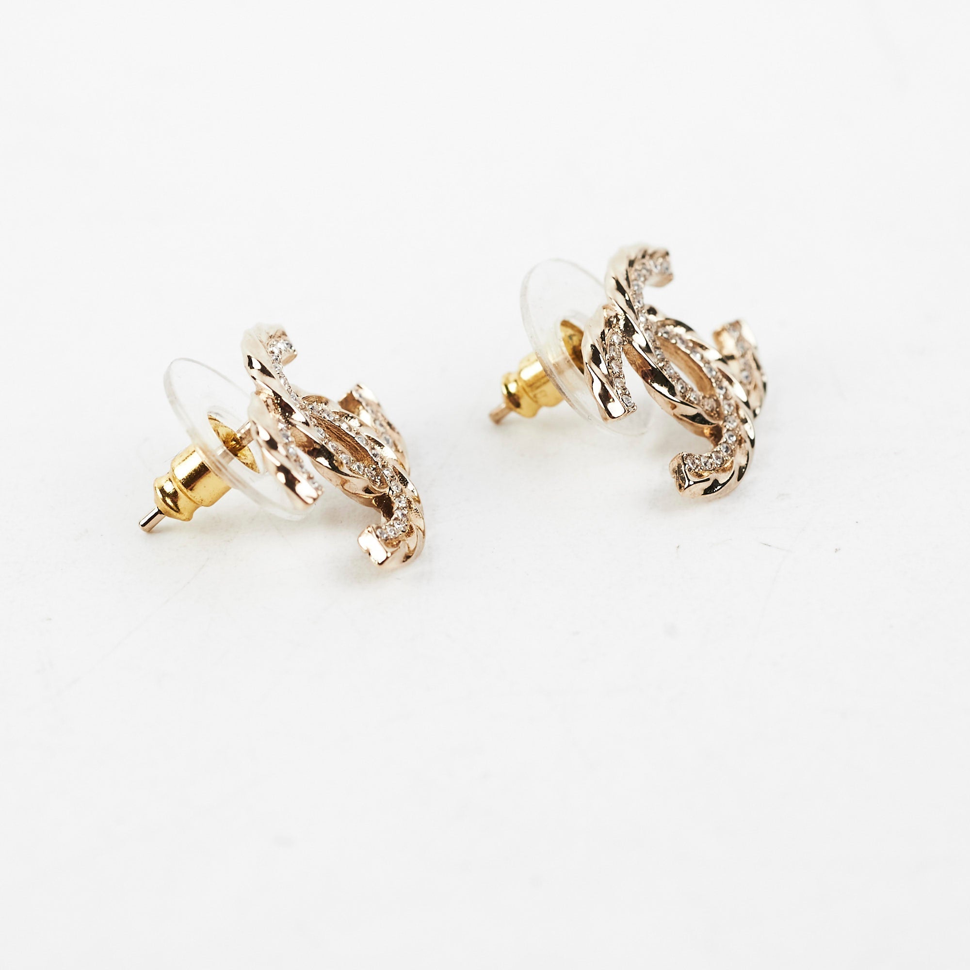 Chanel CC Logo Gold Rhingstone Earrings Costume Jewellery